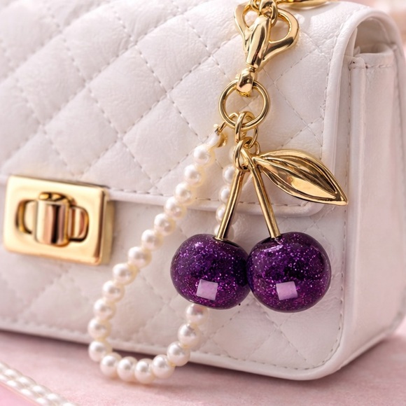 Accessories - Deep Purple Cherry Keychain with Pearl details NWOT